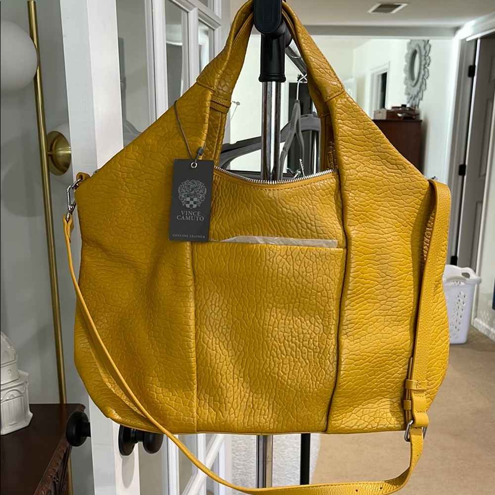 Vince Camuto Yellow Tote with Textured Leather and Casual Style